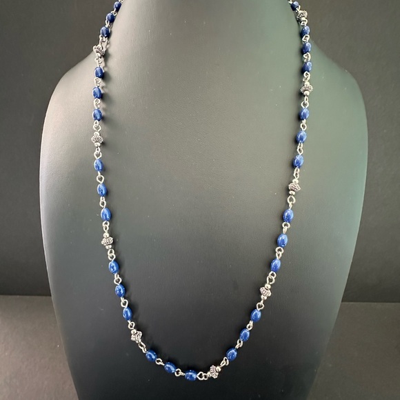 New Vintage Monet Bohemian Blues Silver Tone Beaded Necklace 24” New Old Stock - Picture 1 of 6